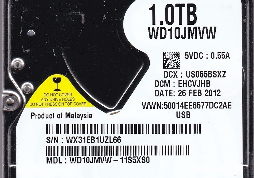 WD10JMVW-11S5XS0 EHCVJHB sn WX31EB FEB/2012 Malaysia 1TB USB 3.0 Western Digital