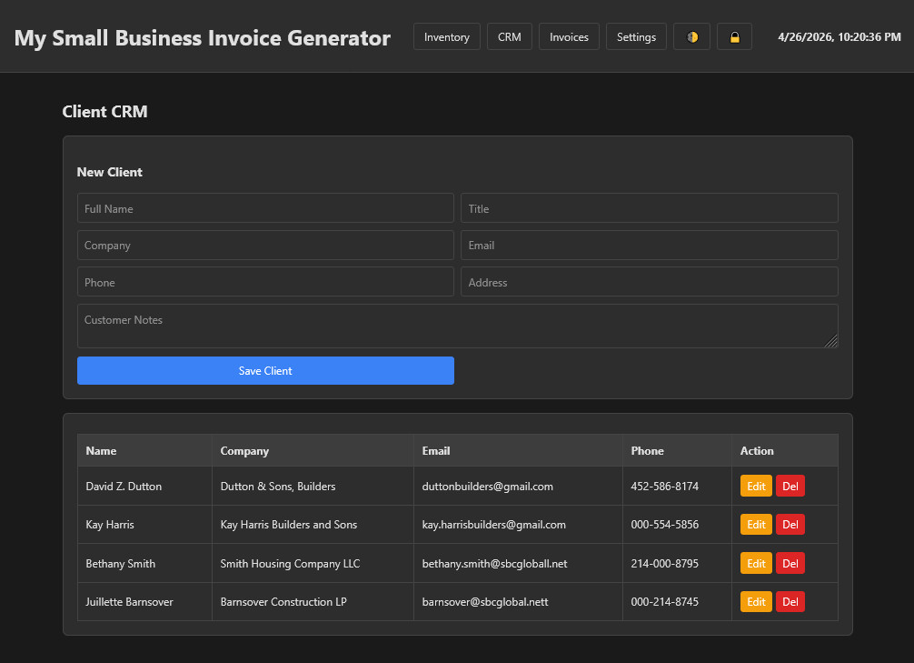 Universal O.S. – Small Business Invoice Generator, CRM and Inventory Management