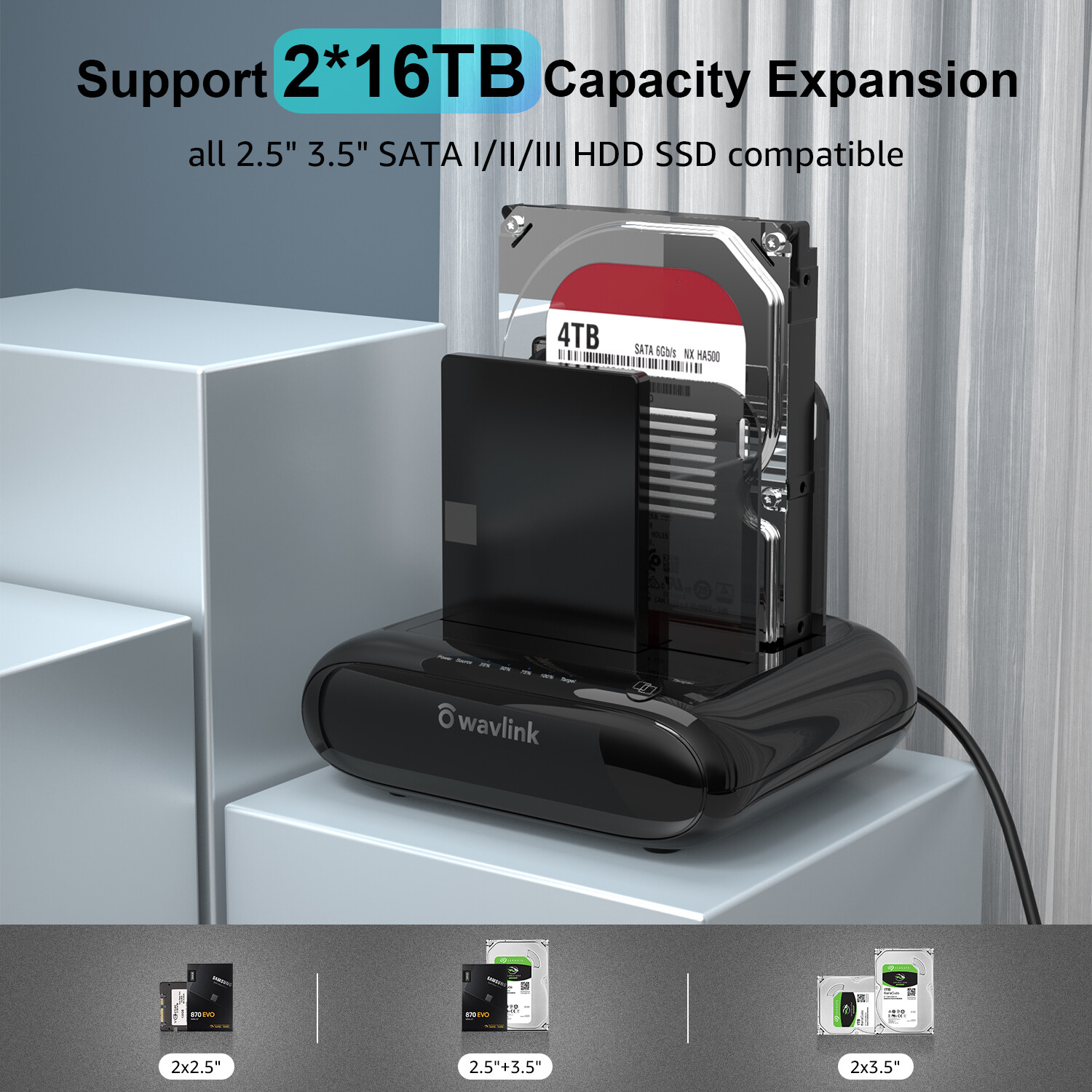 WAVLINK USB 3.0 SATA HDD SSD Docking Station Offline Clone 2.5″/3.5″ Hard Drive