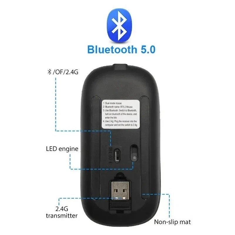2.4GHz Wireless Optical Mouse USB Rechargeable RGB Cordless Mice For PC Laptop