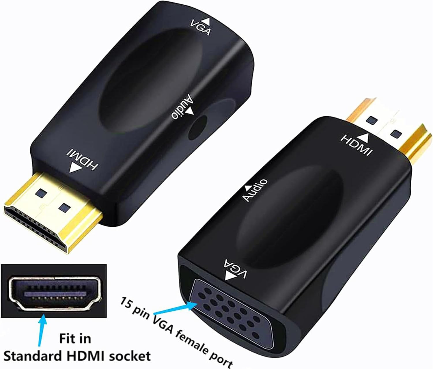 HDMI to VGA Adapter Converter with 3.5Mm Audio Jack Cable 50Cm VGA Female