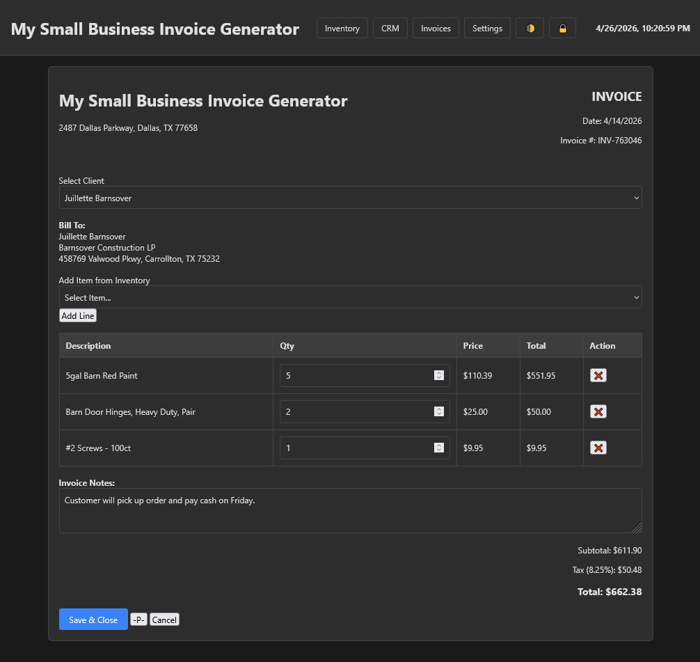 Universal O.S. – Small Business Invoice Generator, CRM and Inventory Management
