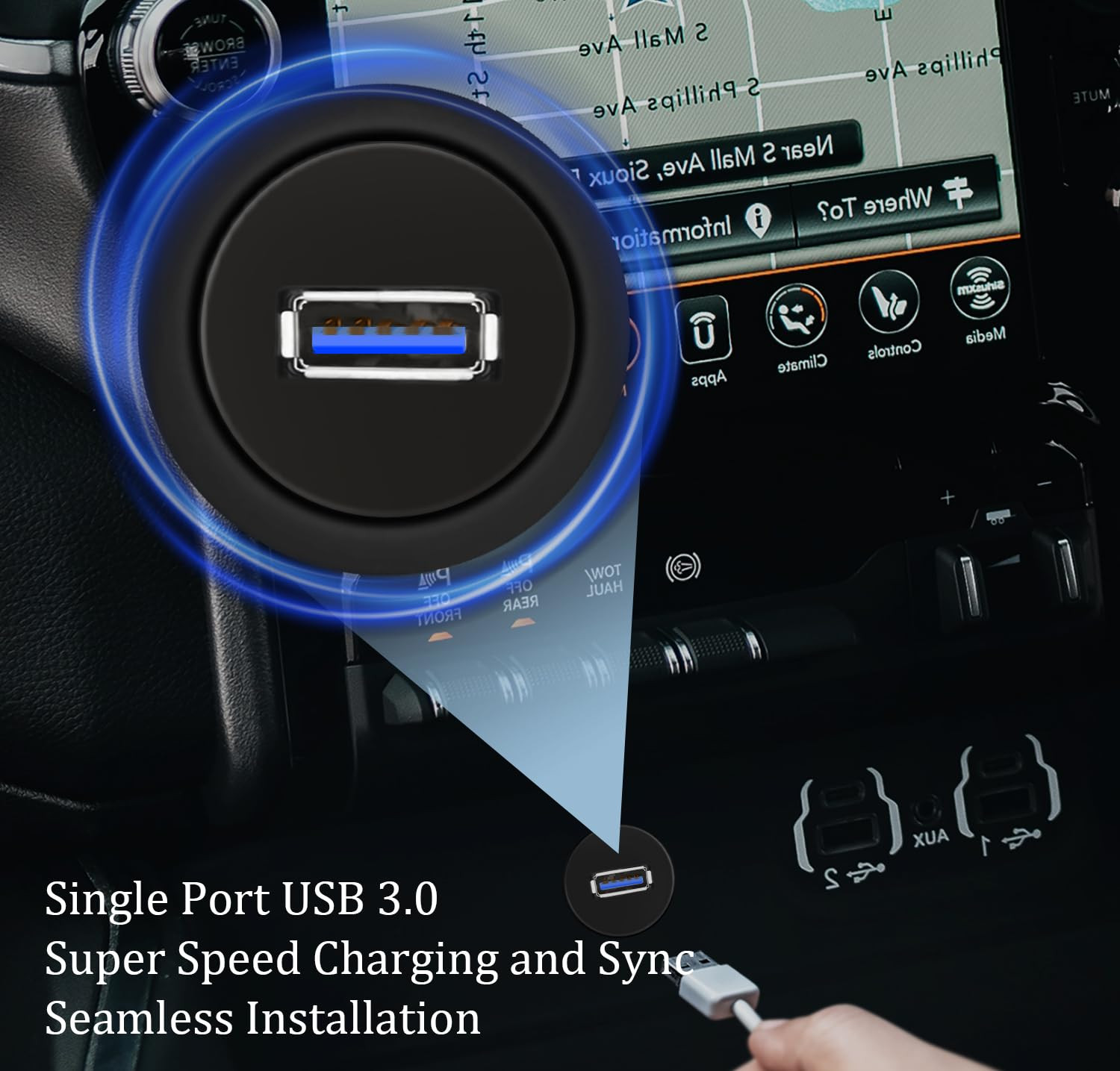 Single Port USB 3.0 Car Flush Mount Cable, USB Dash Mount Adapter Male to Female