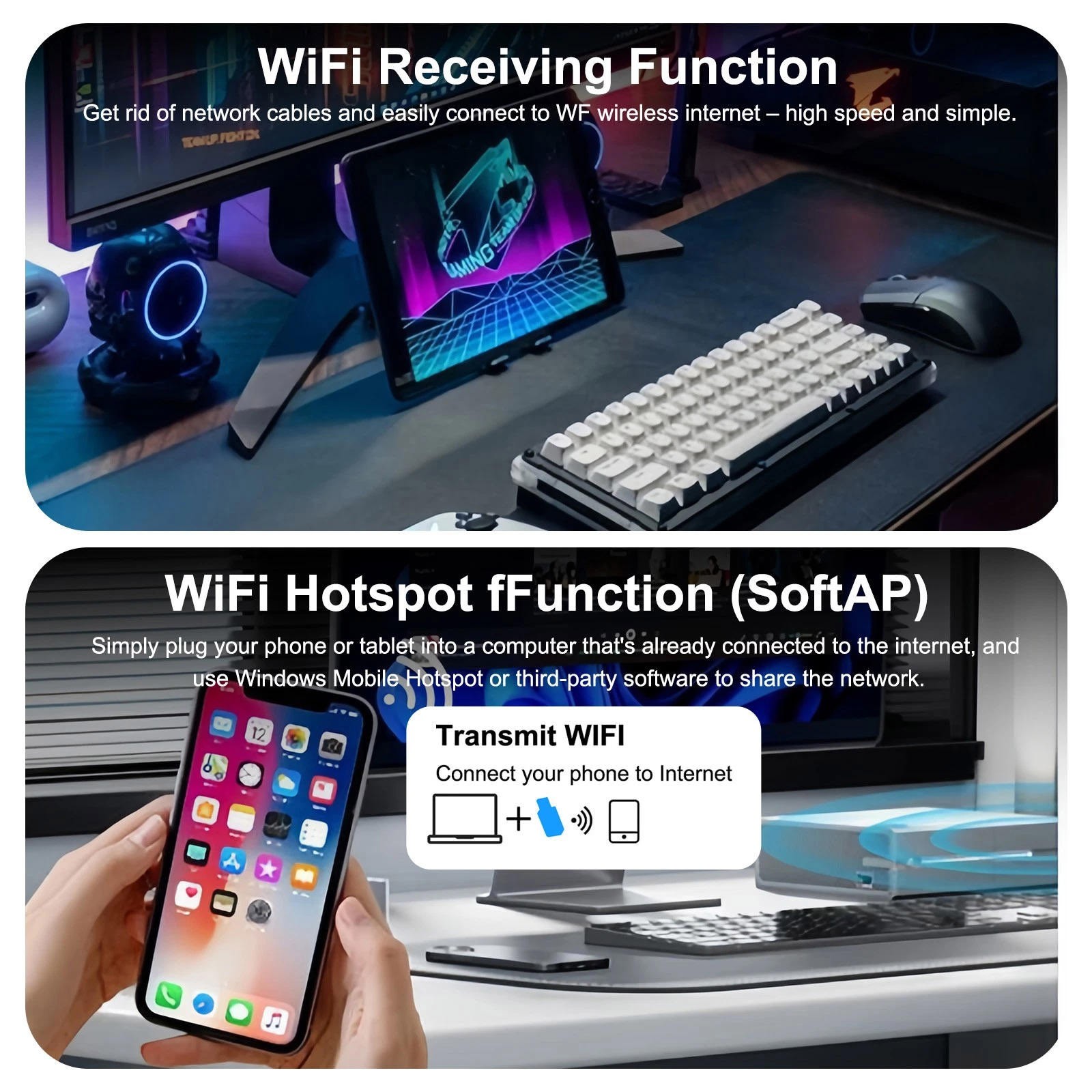 WiFi 6 USB Network Adapter AX1800 for Computer Desktop with Rotatable Antenna