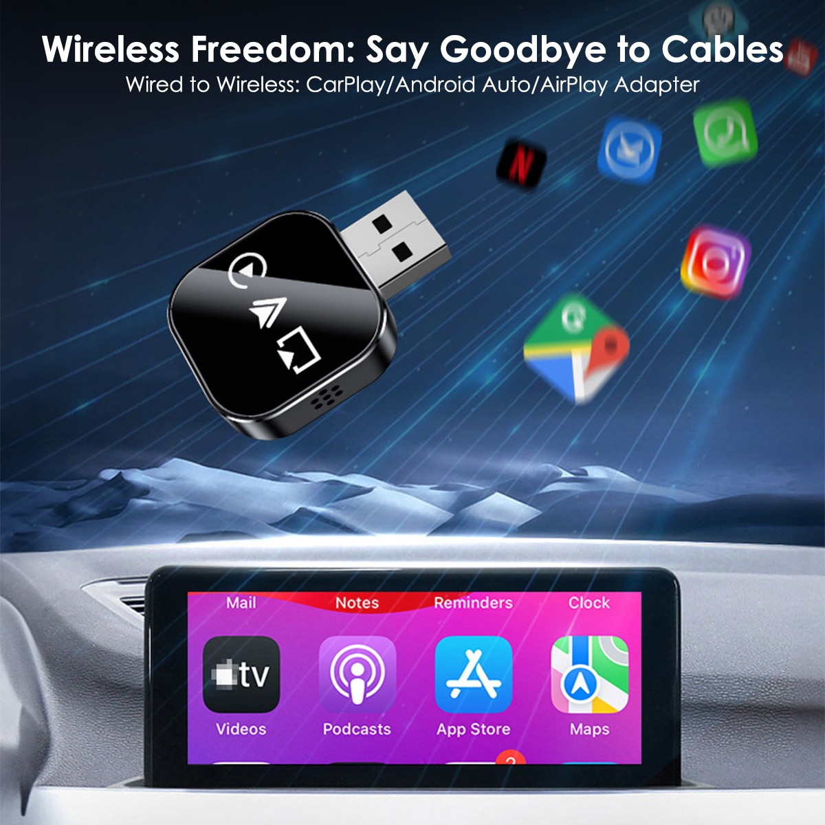 2026 Mini Carplay Adapter 3IN1 Wireless Carplay & Android Auto & Mirror Link