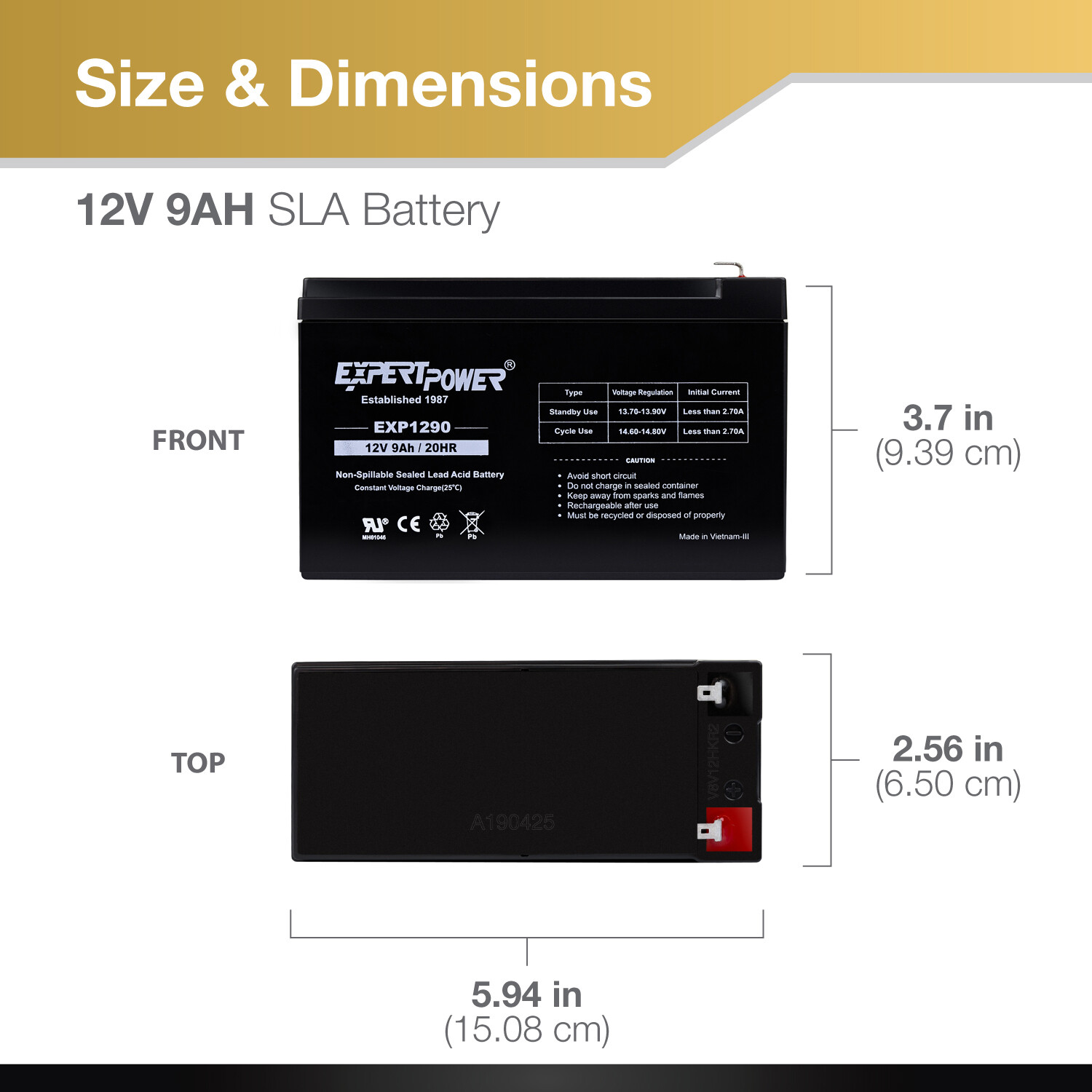 12V 9Ah SLA Backup Battery for APC, UPS, XS1500 ; replaces PS-1290 and RBC5 -2PK