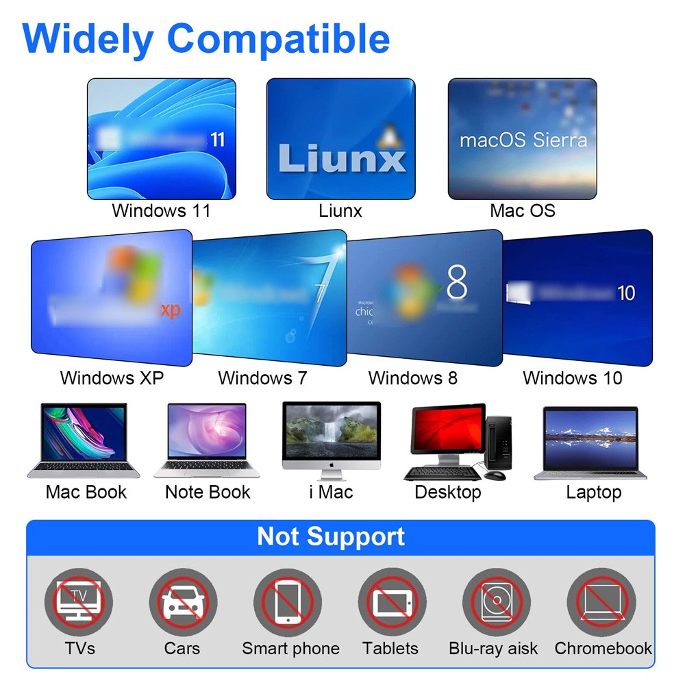 External CD DVD Drive for PC Laptop Windows 10 11 USB 3.0 Burner Reader Writer