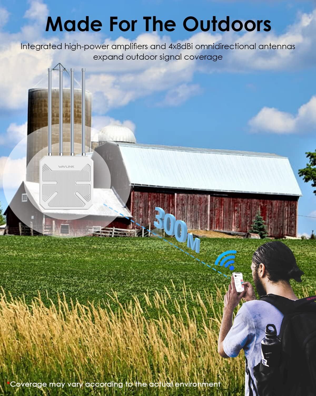 WiFi 7 Extender Long Range WiFi 6 Signal Booster Outdoor up to 300M for Yard/RV