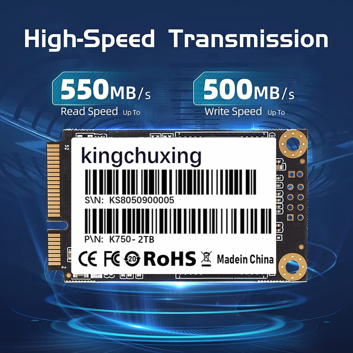 Kingchuxing 2TB mSATA III SSD Internal Solid State Hard Drives Laptop 550MB/s
