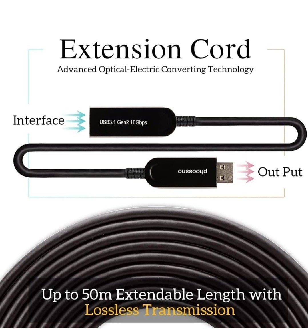 phoossno USB 3.1 Extension Cable Active Optical USB 10Gbps 33ft 10m…