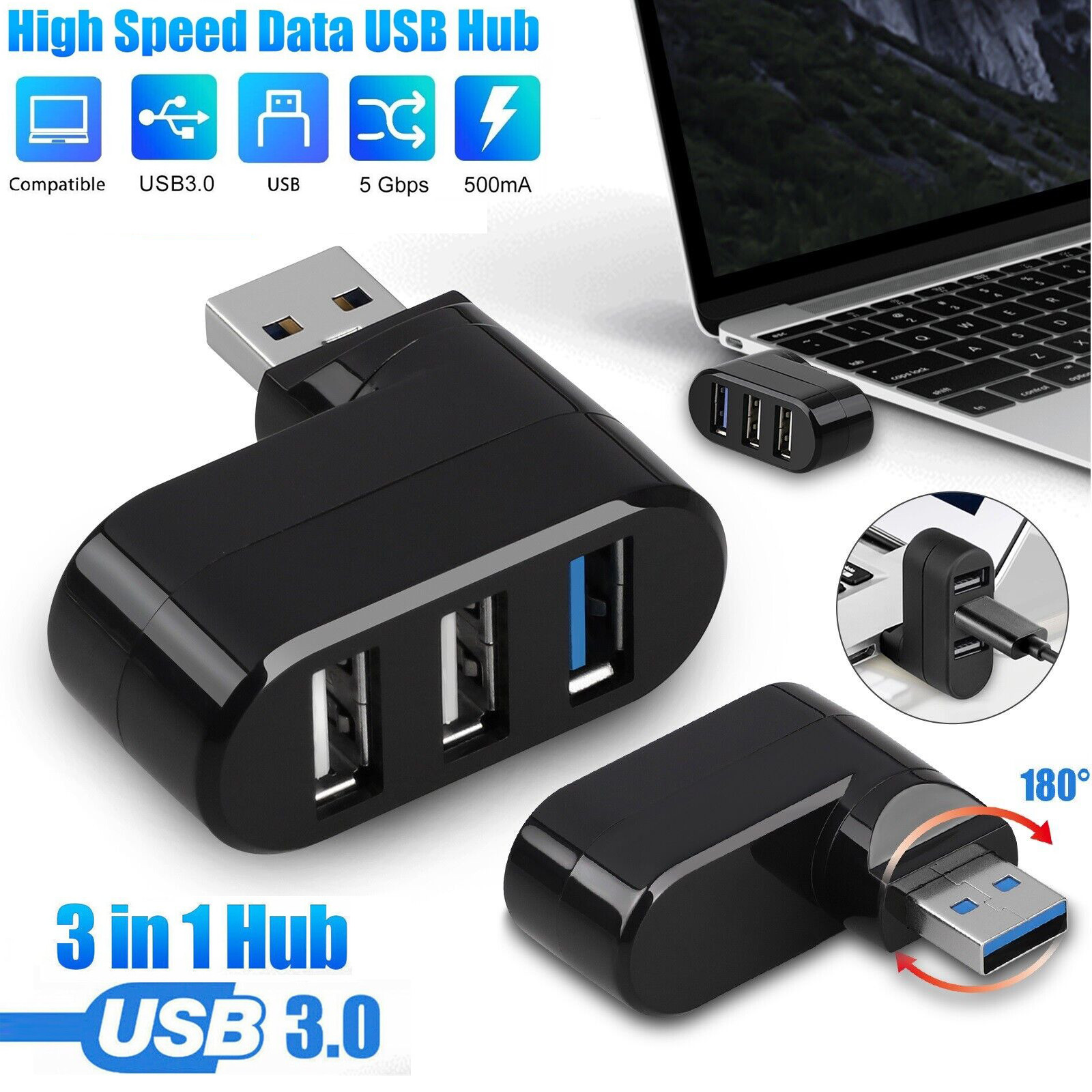 3 Port High Speed USB 3.0 Multi HUB Splitter Expansion Desktop PC Laptop lot