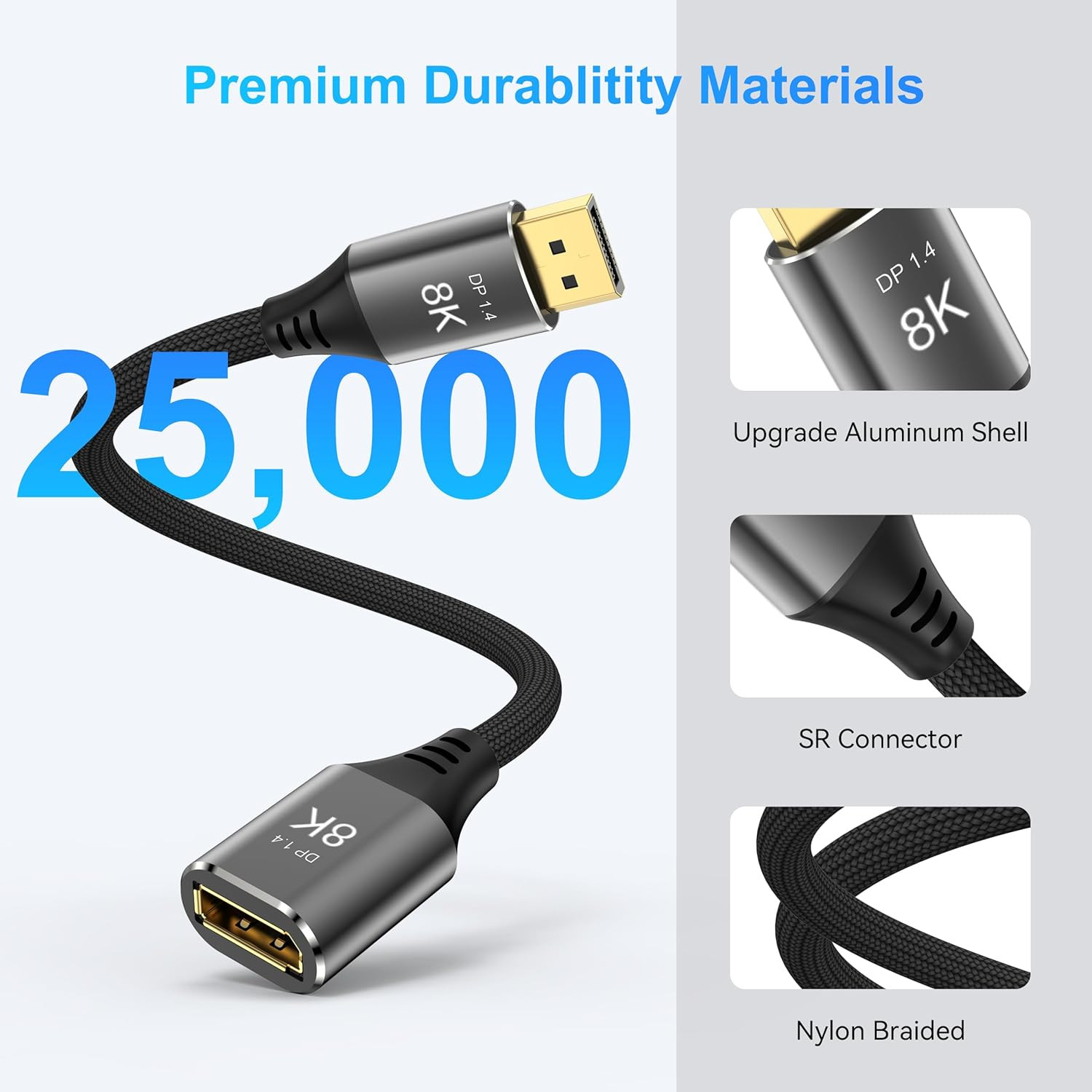 8K Displayport Extension Cable 1.5Feet, Displayport 1.4 Male to Female Extension
