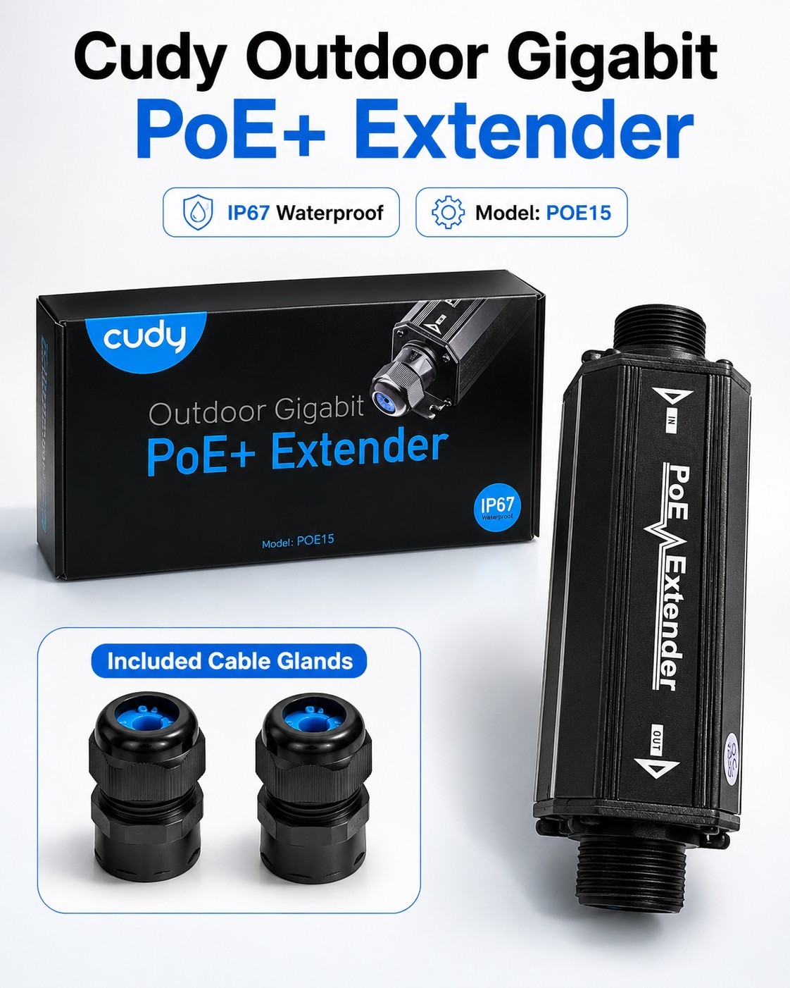 Cudy PoE+ Extender POE15 Gigabit Outdoor IP67 Waterproof 10/100/1000Mbps RJ45