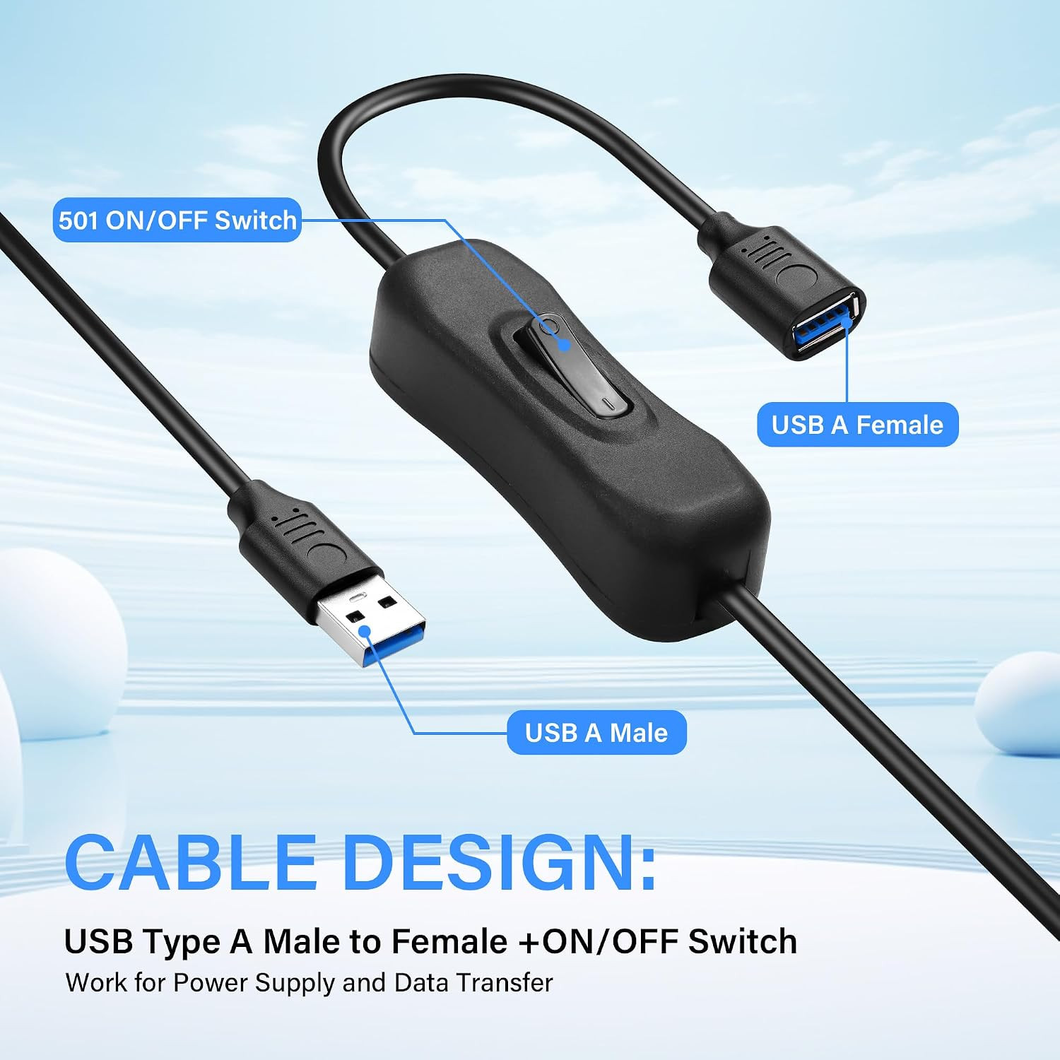 USB 3.0 Cable with On/Off Switch – USB Type a Male to Female Extension Cable – S