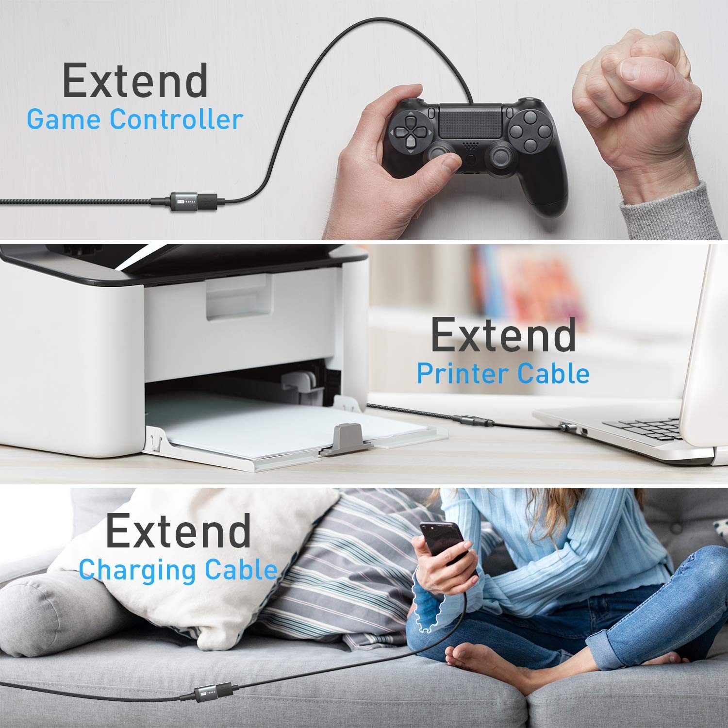 Universal 10FT USB 3.0 Extension Cable – Fast Charging, Ideal for Gaming & More