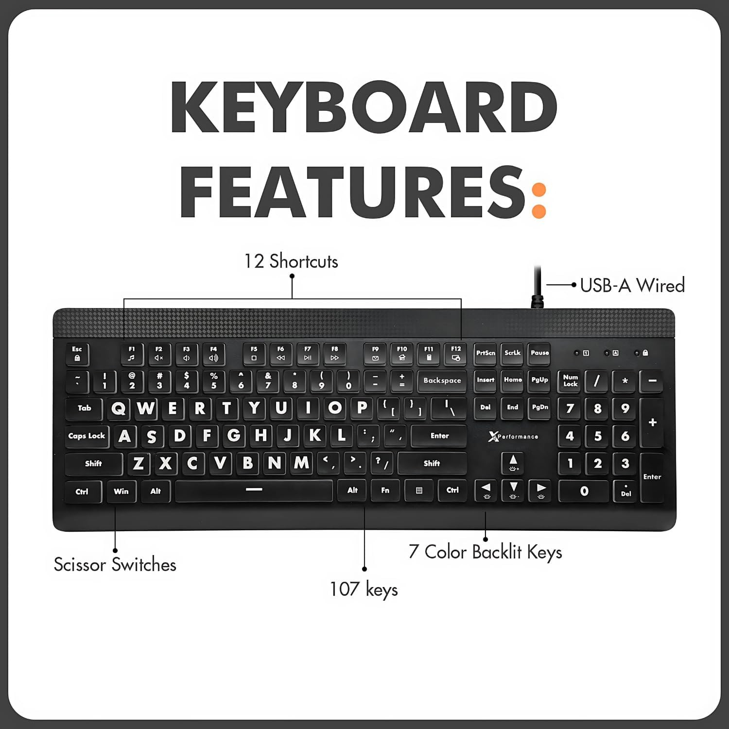 X9 Large Print Backlit Keyboard Big Letters LED USB Wired PC Laptop