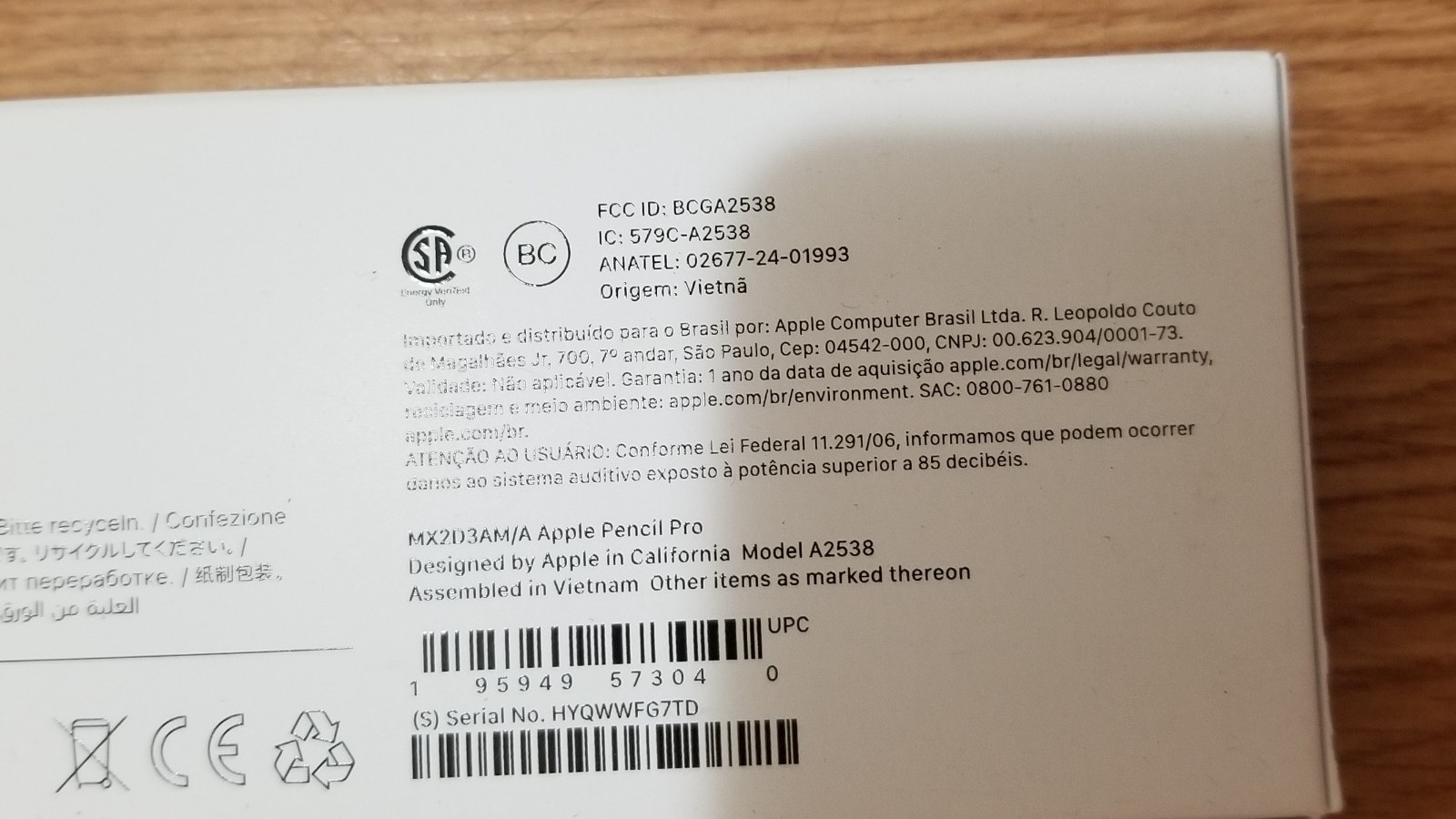 Apple Pencil Pro – Model A2538 – White (MX2D3AM/A) – Brand New
