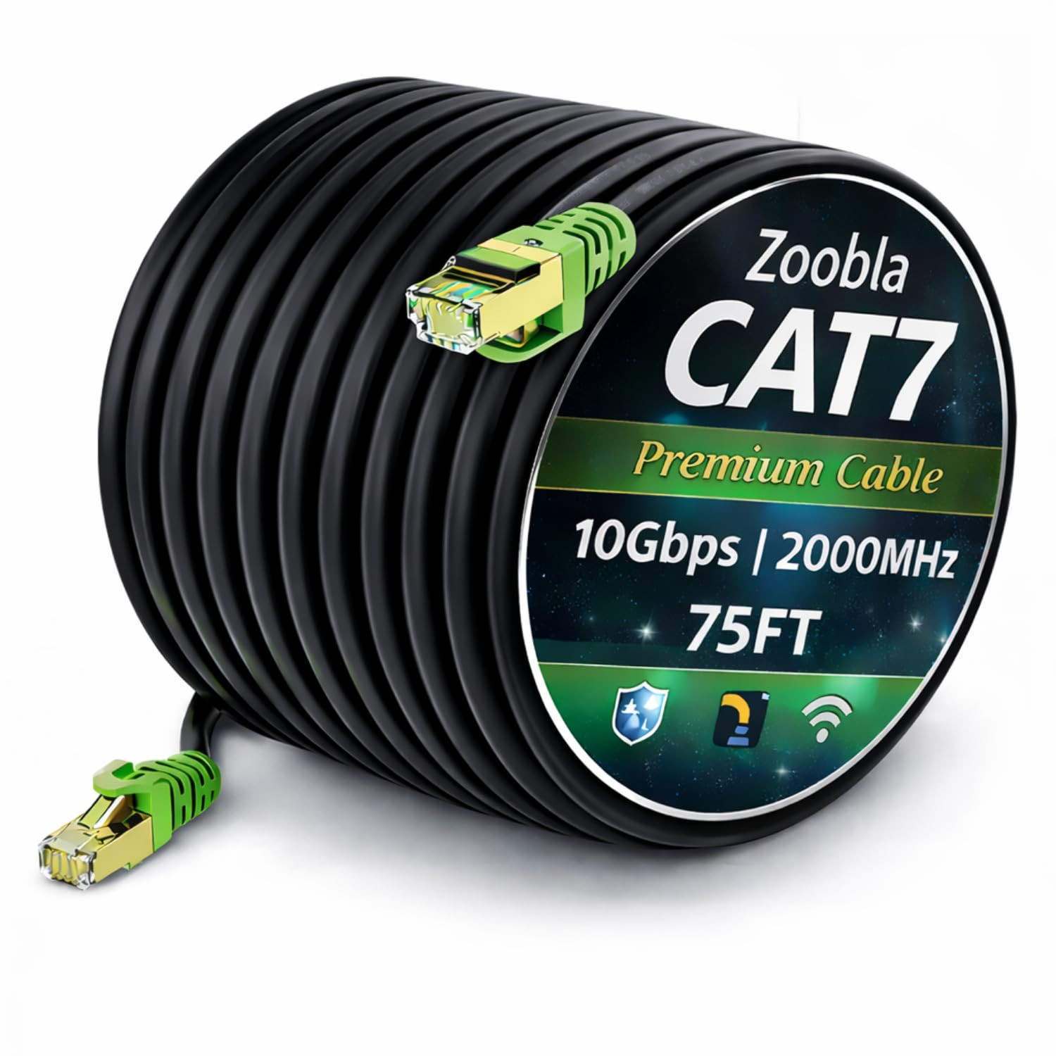Cat7 SFTP Ethernet Patch Cord 75Ft – 100% Pure Copper LAN Cable, Double Shielded