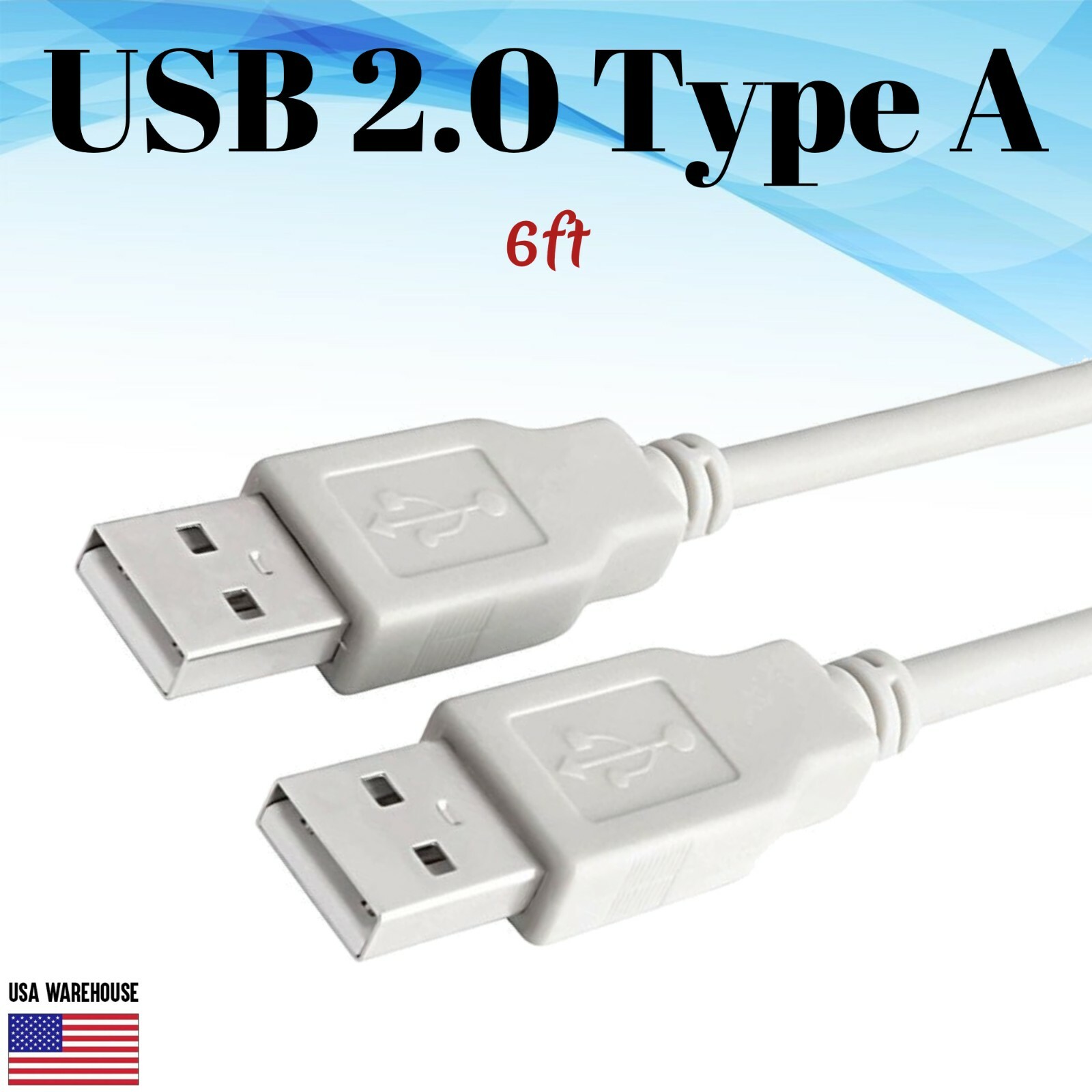 6ft USB 2.0 Type A Male to A Male White Cable – High Speed Data Transfer Charger