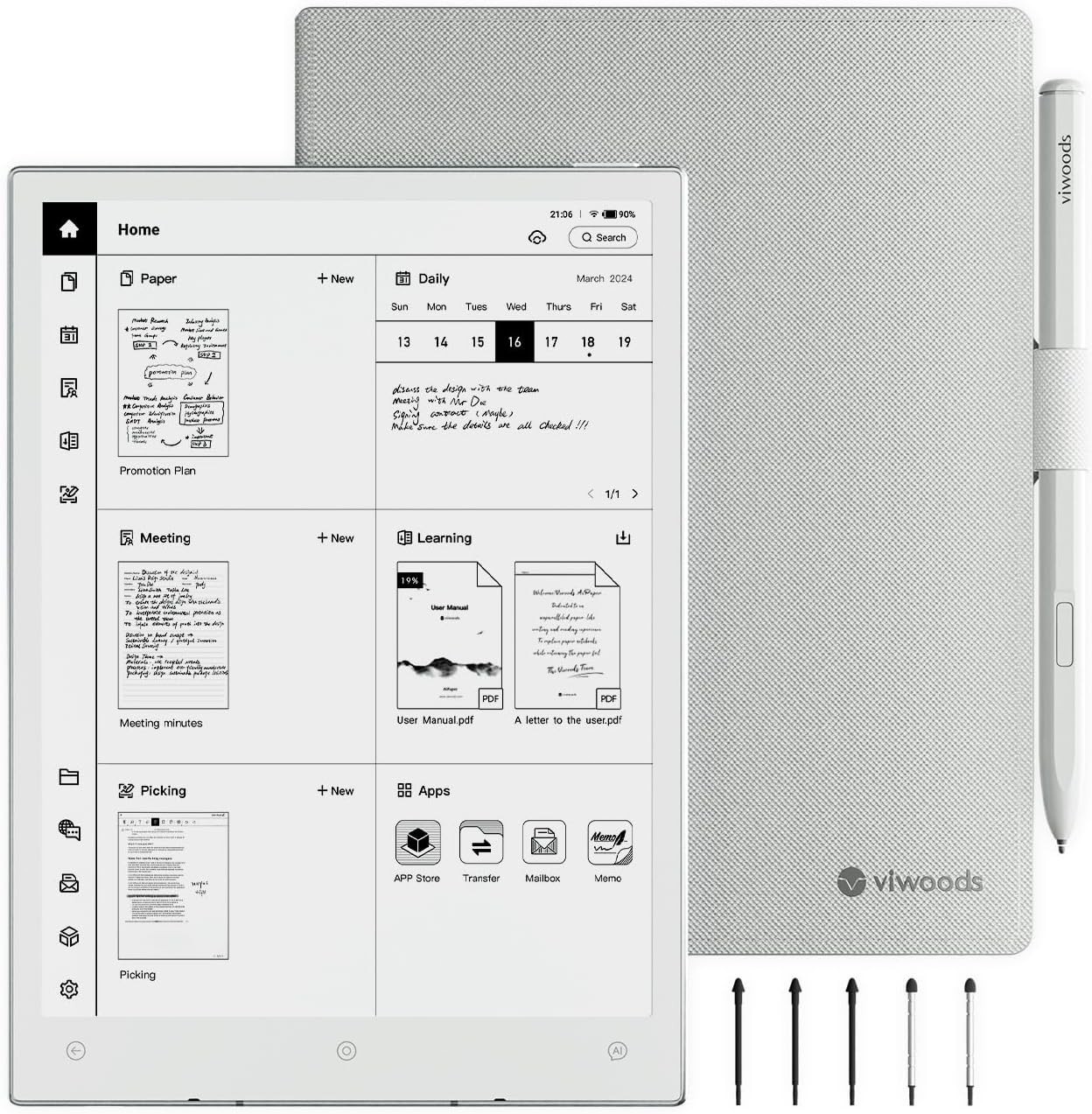 Viwoods AiPaper Mini Paper Tablet Bundle 8.2’’ AI E Ink 128GB Android 13 292PPI