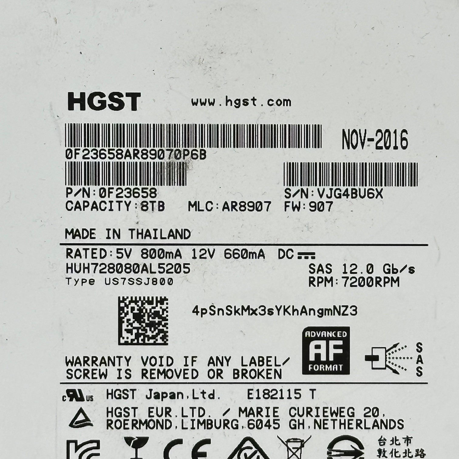 HGST 0F23658 8TB 3.5″ Internal Hard Drive HUH728080AL5205 HARD DRIVE