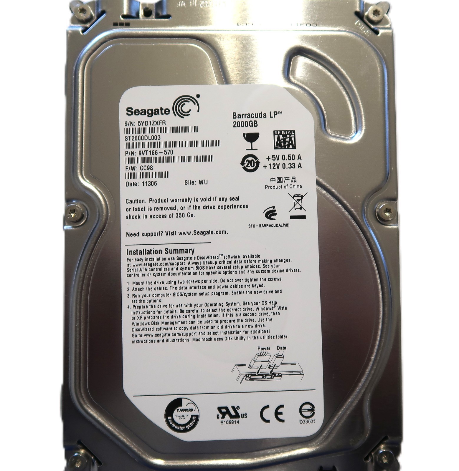 Seagate ST2000DL003 9VT166-570 CC98 WU China (5YD) 3.5″ 2.0TB Sata HDD 2011