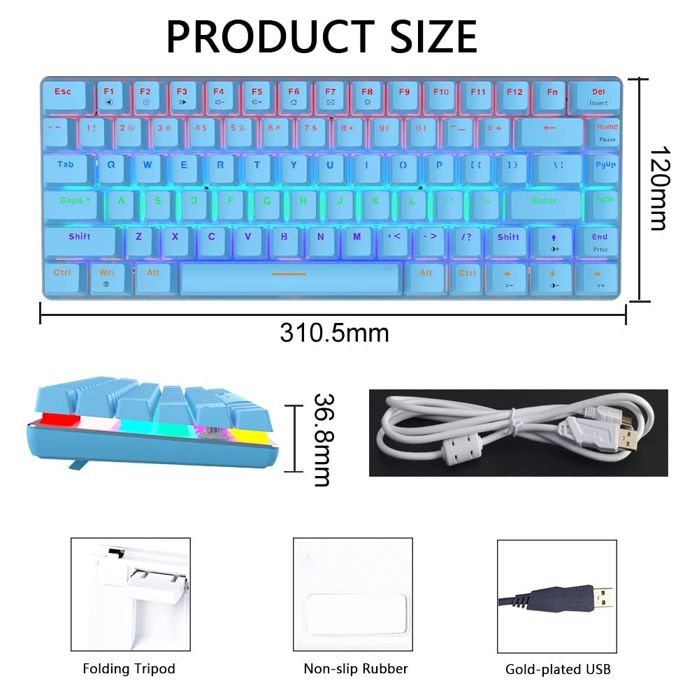 Wired Gaming Mechanical Keyboard USB Metal Blue Switch Rainbow LED Backlit