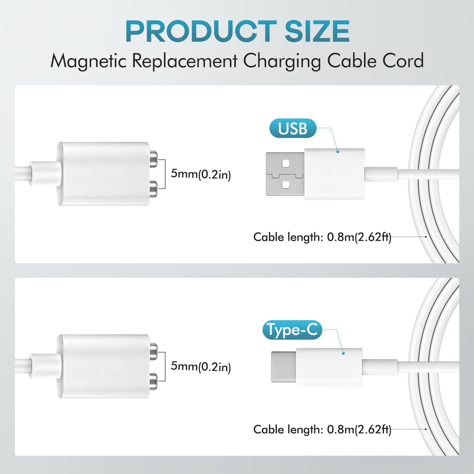 OVECIOPO 2PCS 5MM Magnetic Charging Cables, Rose Charger 5mm, white