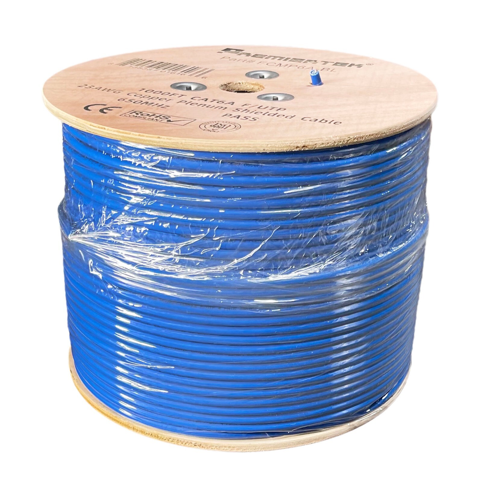CAT6A 1000FT 650MHz Copper Plenum Shielded FUTP ETHERNET NETWORK LAN CABLE Blue
