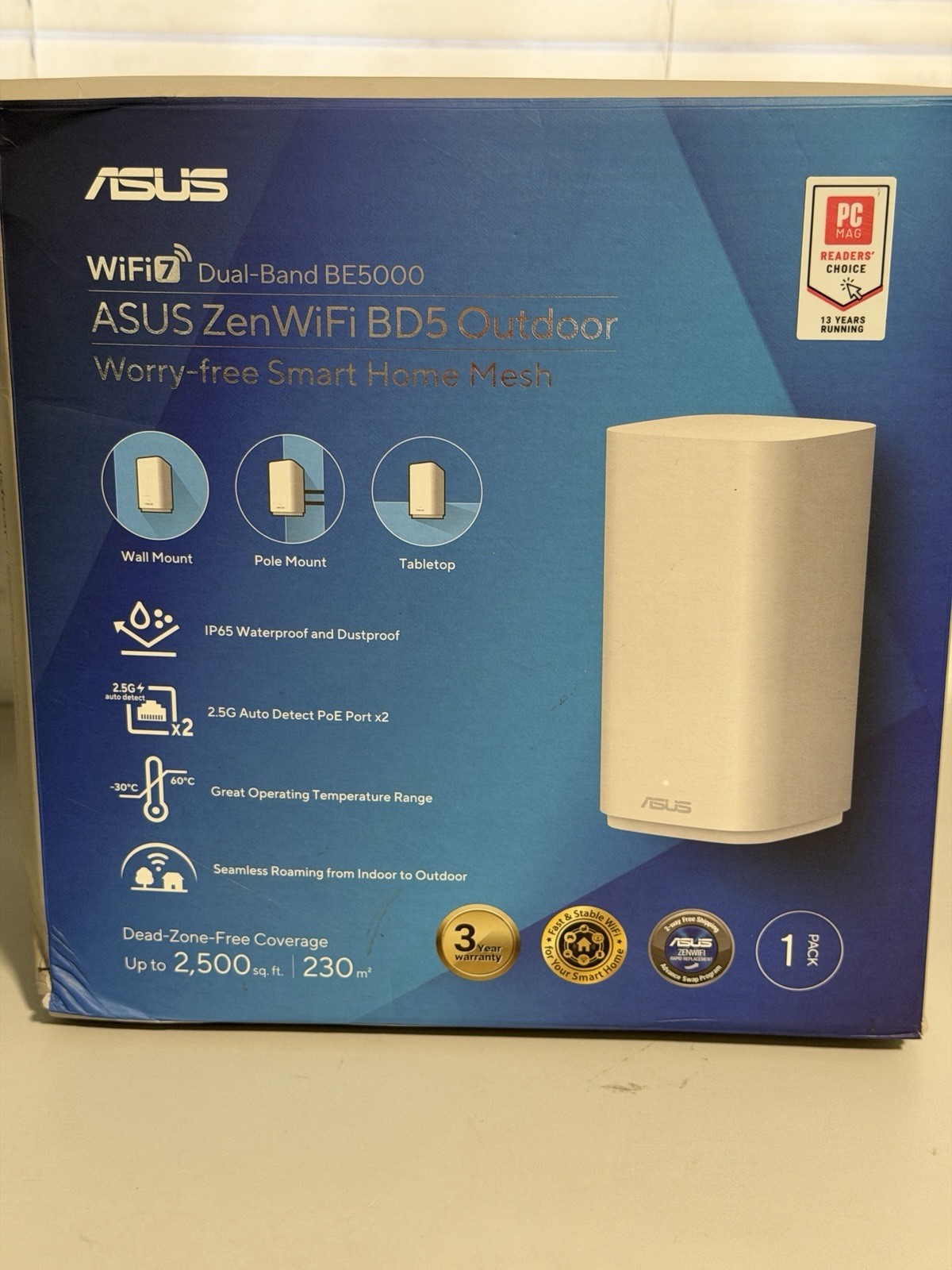 ASUS – ZenWiFi BD5 BE5000 Dual-Band Wi-Fi 7 Outdoor Router (1-pack) – White