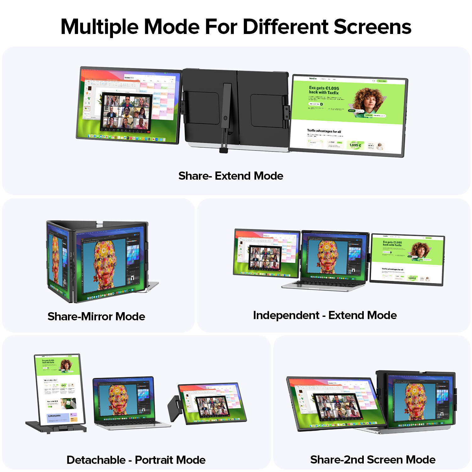 14 Inch 2K Tri-Screen Laptop Monitor Extender Triple Display Kompatibel mit Mac