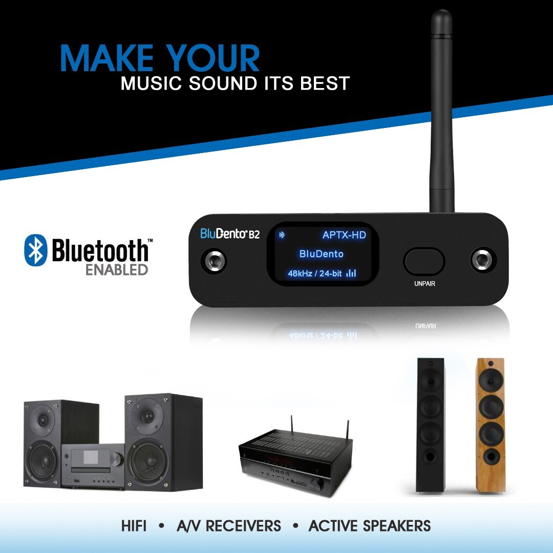 BluDento B2 True Hi-Fi aptX HD LDAC Bluetooth Audio Receiver Toslink Coaxial
