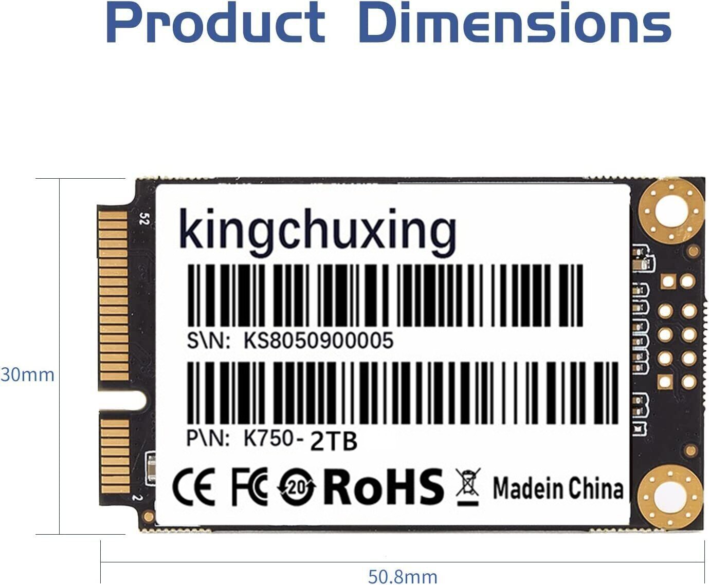Kingchuxing 2TB mSATA III SSD Internal Solid State Hard Drives Laptop 550MB/s