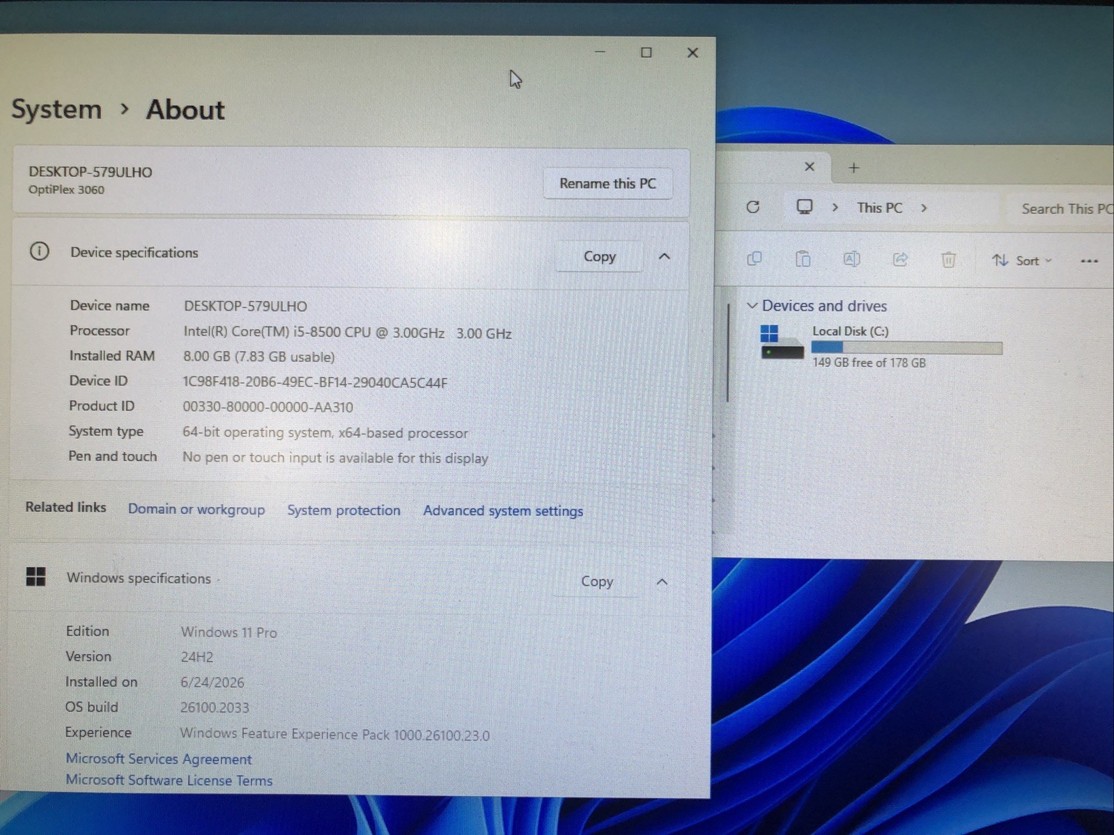 Dell OptiPlex 3060 SFF, Intel Core i5-8500 @3.00Ghz, 8GB RAM, 192GB SSD, W11Pro