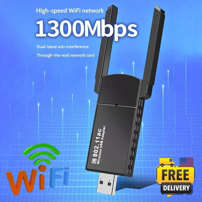 1300Mbps Long Range AC1300 Dual Band 5GHz Wireless USB 3.0 WiFi Adapter WIN10 AA