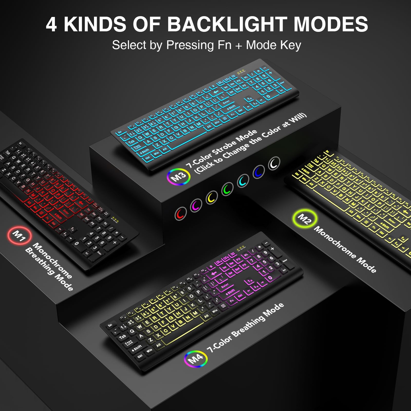 Large Print Backlit Keyboard, Wired USB Lighted Computer Keyboards with 7-Color