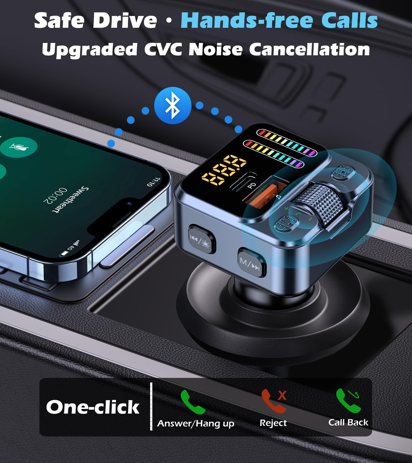 Transmisor Bluetooth 5.3 USB Para Carro Auto Cargador Receptor Adaptor FM Radio