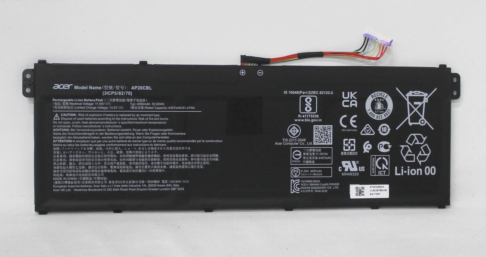 AP20CBL Acer Battery 11.55V 4590Mah 5300Wh 3S1P Aspire 5 A515-46-R14K “GRADE A”