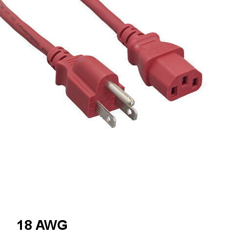 Kentek Red 2ft Power Cord NEMA5-15P to IEC60320 C13 18AWG 10A 125V Color-Coded