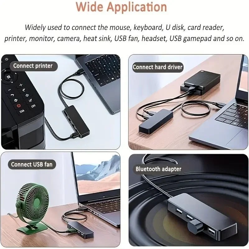 4 Port USB 3.0 Splitter Multi Adapter 5Gbps High Speed For PC Desktop Laptop LOT