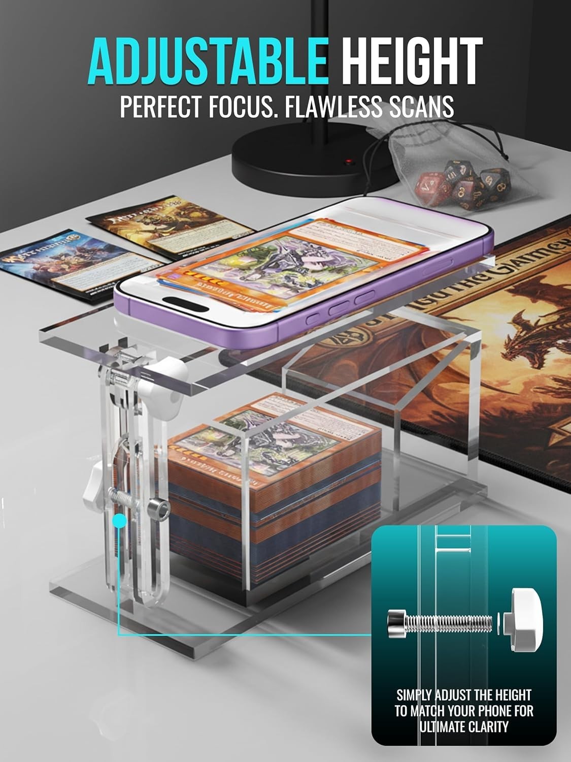 Adjustable Height Trading Card Scanner Stand for MTG & TCG Card Scanner Desk