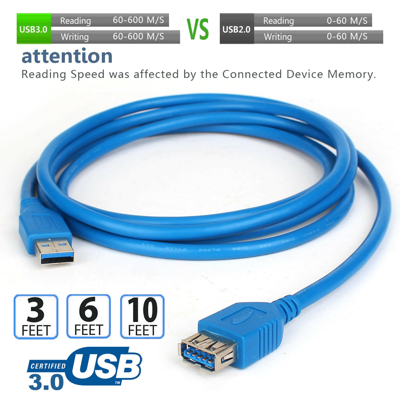 LOT USB 2.0 3.0 Extension Extender Cable Cord A Male to Female 1-16FT HIGH SPEED