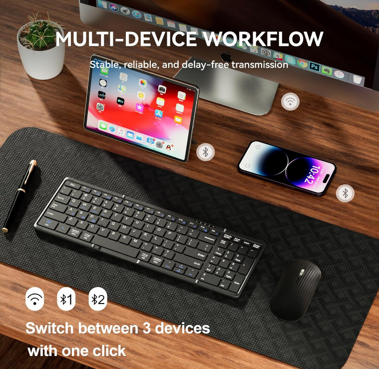 Foldable Keyboard and Mouse, USB-C Rechargeable Folding Wireless Bluetooth Keybo