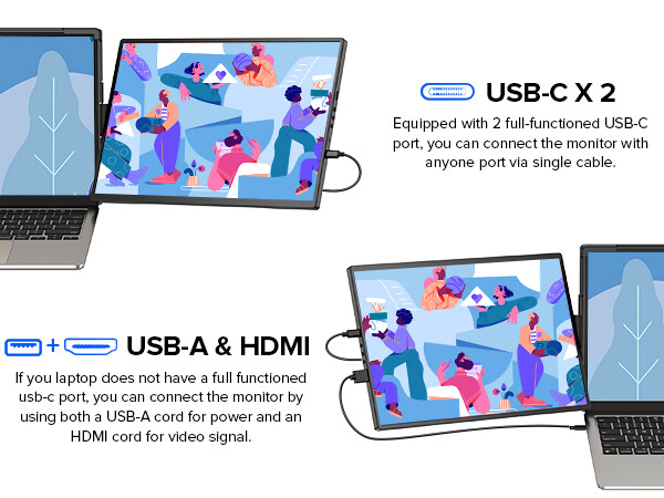 14 Inch 2K Tri-Screen Laptop Monitor Extender Triple Display Kompatibel mit Mac