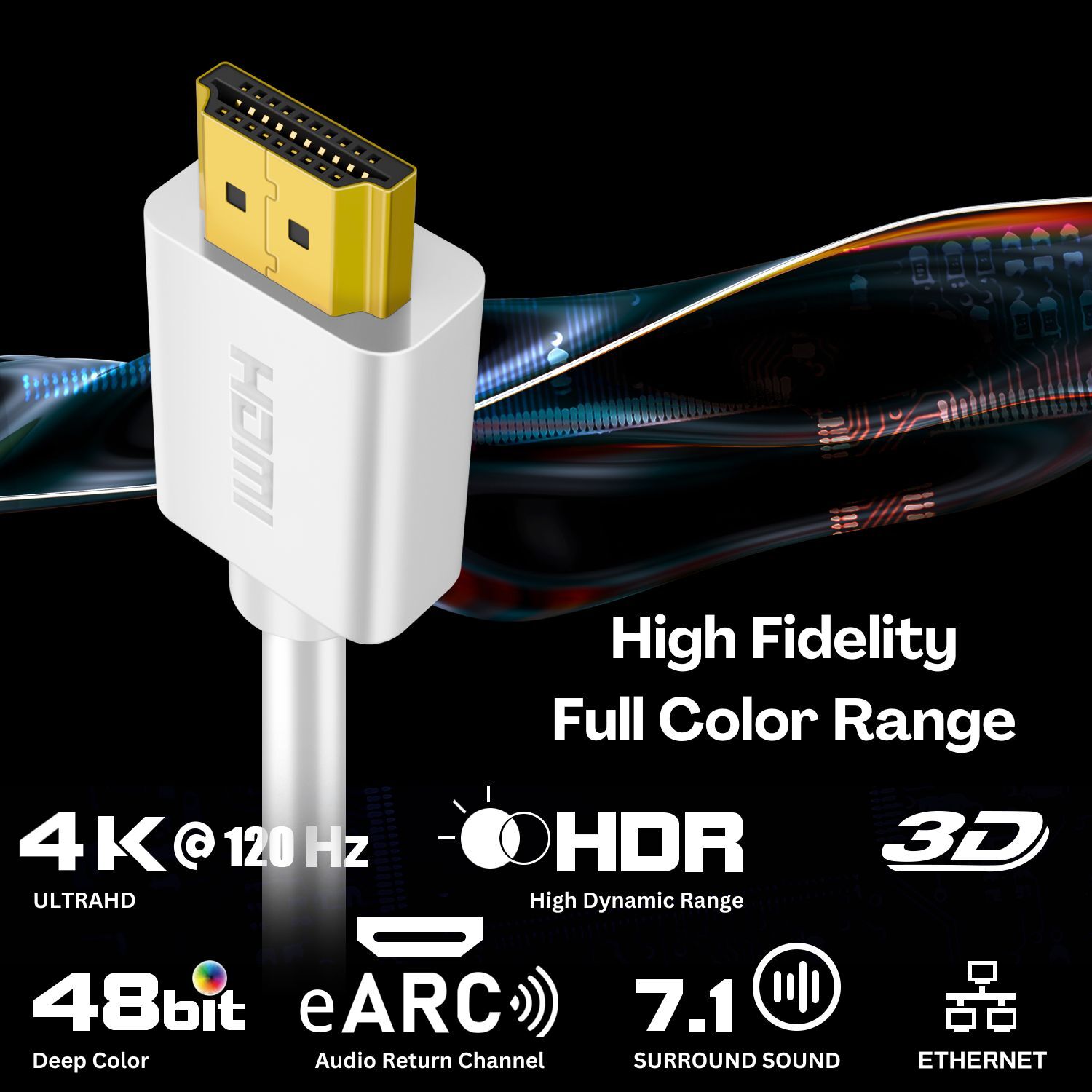 Right Angle HDMI Cable (3 FT) High Speed HDMI 2.0 Cord Supports 4K60hz (White)