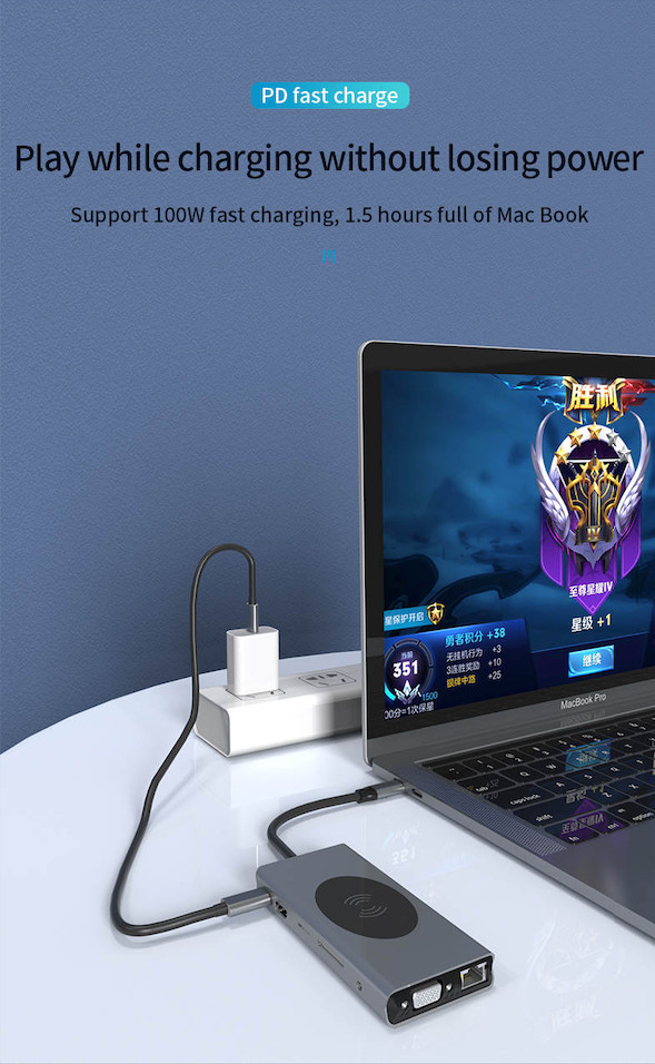 13in1 USB C Multiport Adapter Hub MacBook Pro Air HDMI 4K 3.0 Wireless Charger
