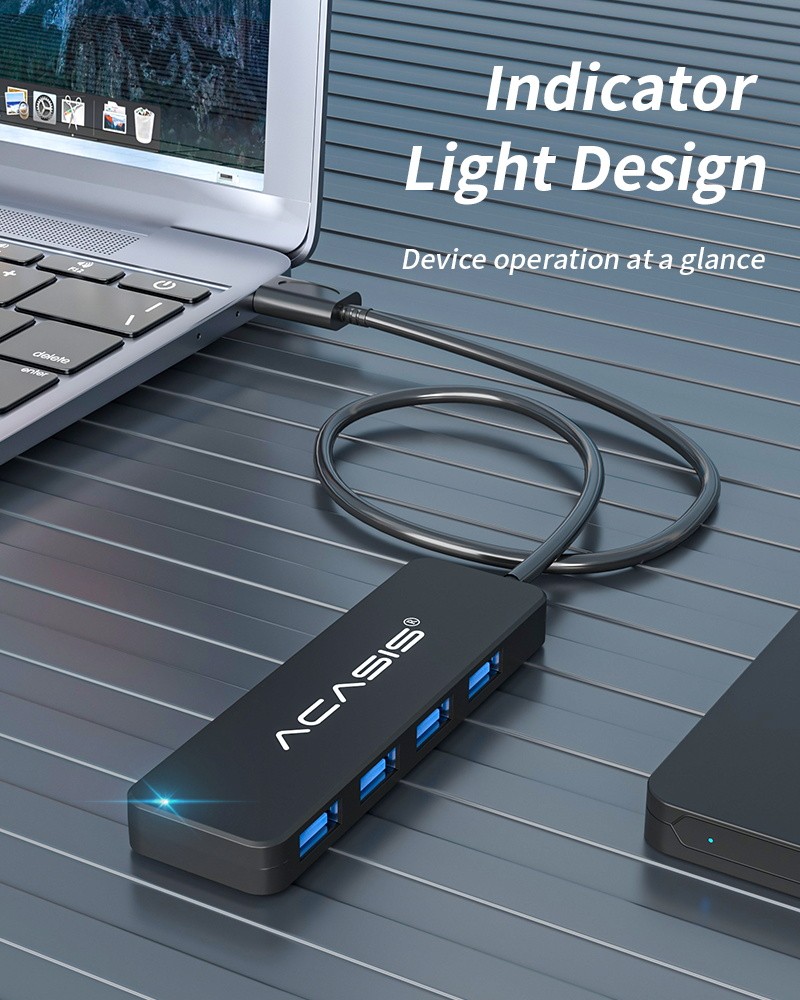 Acasis 4 Port USB 2.0 Hub Splitter Multi Adapter 5Gbps High Speed Desktop Laptop