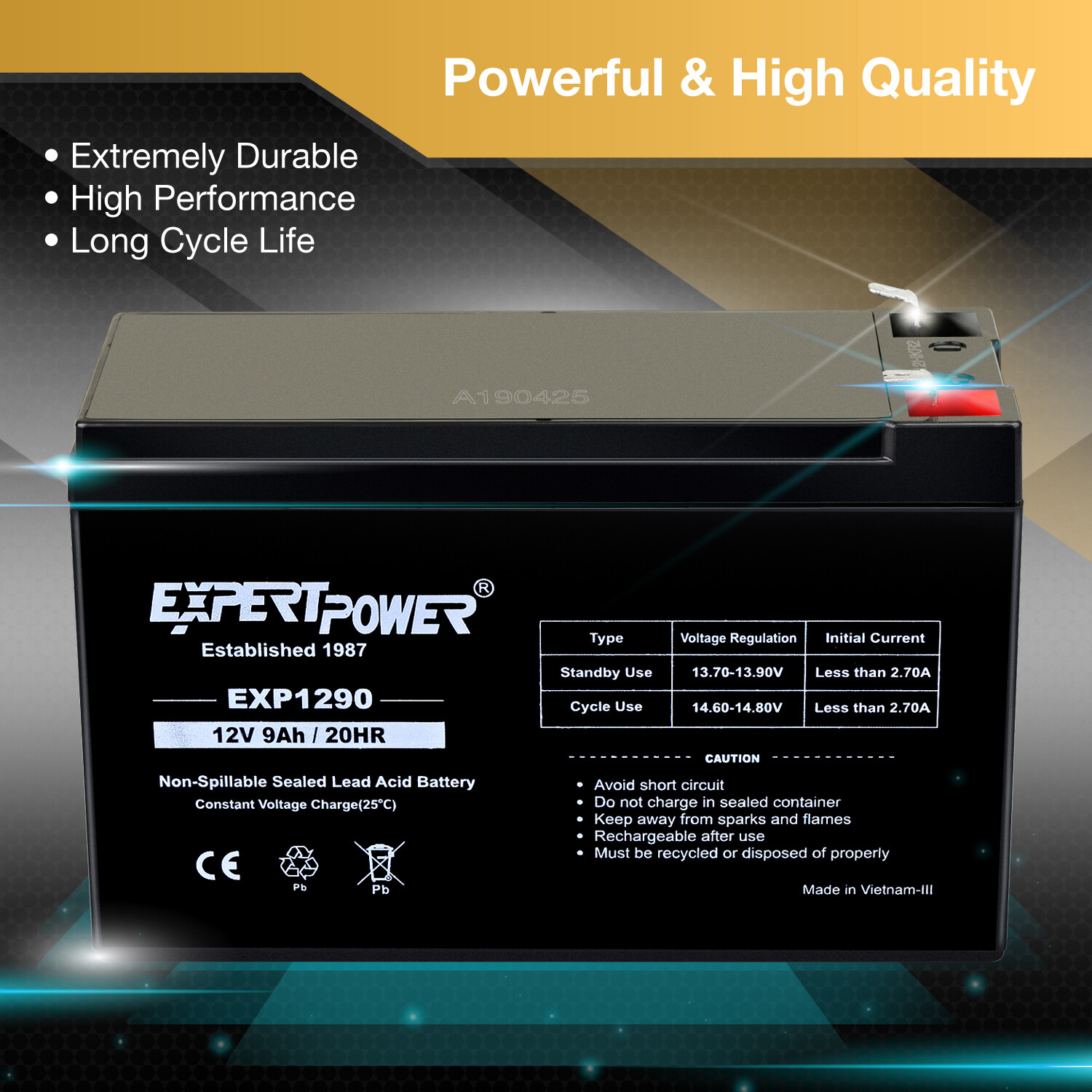 12V 9Ah SLA Backup Battery for APC, UPS, XS1500 ; replaces PS-1290 and RBC5 -2PK