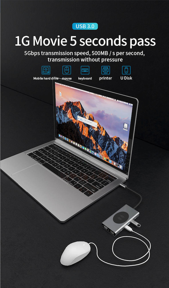 13in1 USB C Multiport Adapter Hub MacBook Pro Air HDMI 4K 3.0 Wireless Charger