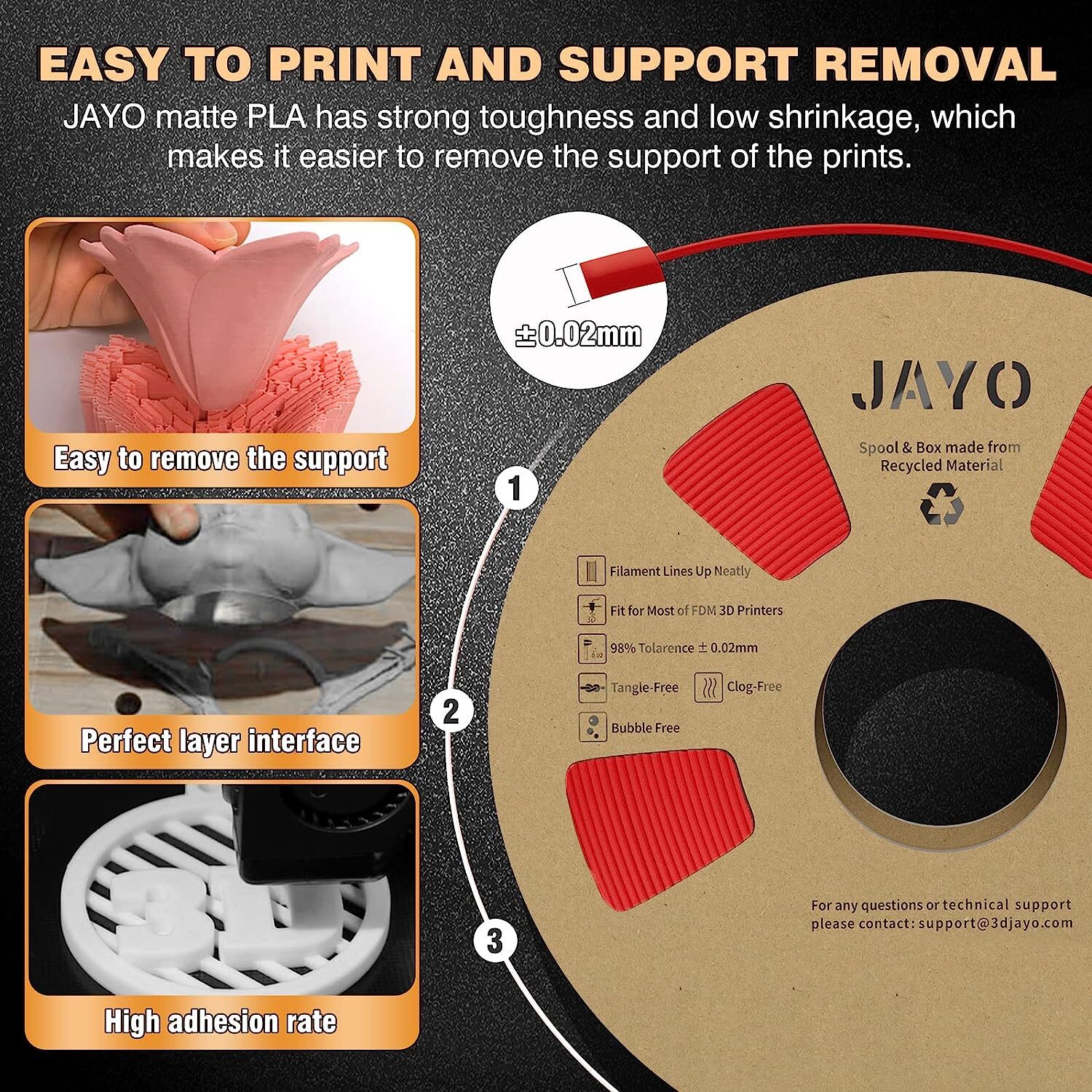 JAYO 50KG PLA Matte Large Spool(11lbs) 3D Printer Filament 1.75mm Matte Black